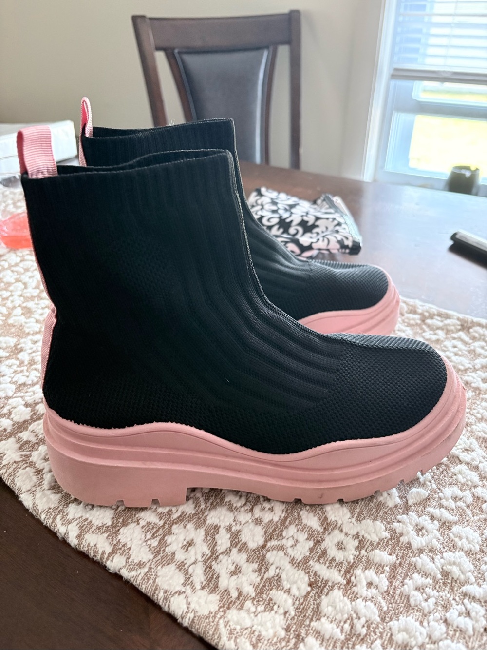 Black and Pink Women's Knit Platform Booties